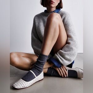 Madewell Greta Ballet Flat Mary Jane’s in Ecru with Silver Studs